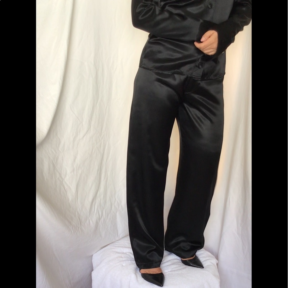 Luxurious Betsey Johnson Black Satin Wide Leg Pants